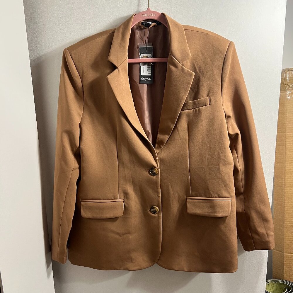 NWT Nasty Gal Oversize Camel Pocket Suit Blazer 8